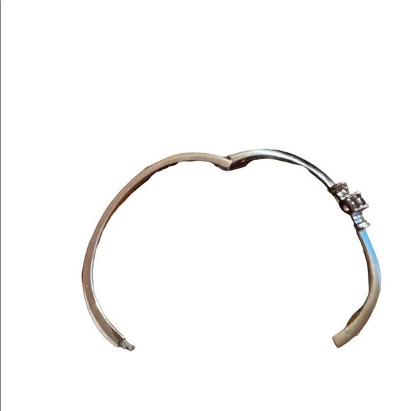 Silver tone hinge bracelet with pink center rhinestone - Picture 4 of 5